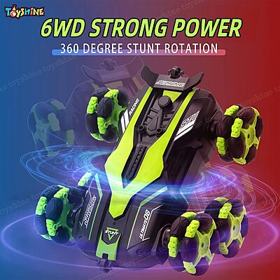 6 Wheels 360°Rotating Remote Control Rechargeable Stunt Car Swing Arm Vehicle Deformation Off Road 2.4GHZ - Green