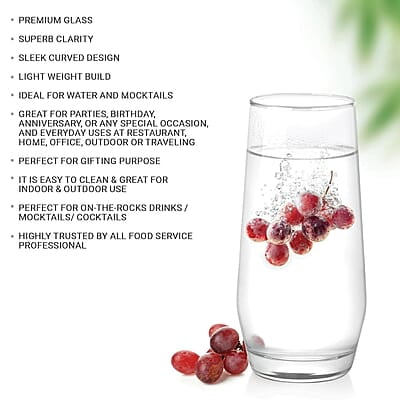 Treo by Milton Bourbon Water Tumbler, 6 Pieces Set, 330 ml Each, Transparent