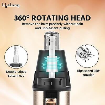 Lifelong Rechargeable Nose and Ear Trimmer; 40 minutes Runtime and Washable For Men, Woman Ear Hair Trimmer