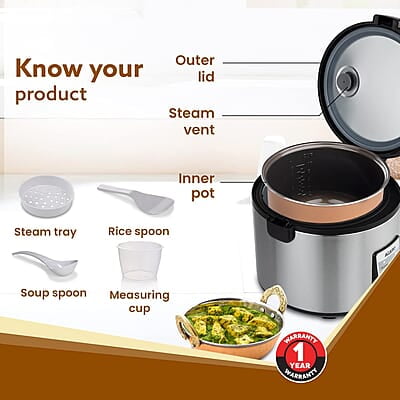 AGARO Regency Electric Rice Cooker, 5L Ceramic Coated Inner Bowl, Cooks up to 10 cups of Raw Rice, Automatic Cooking, Keep Warm Function