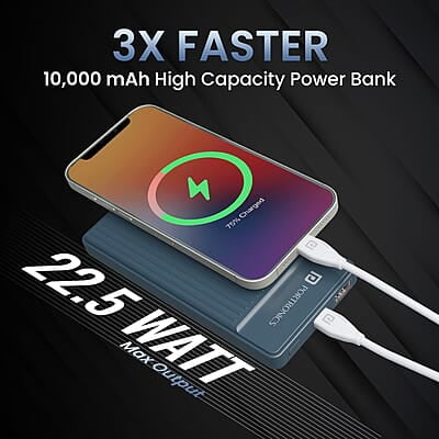 Portronics Luxcell B 10K 10000 mAh 22.5W Fast Charging Power Bank, Ultra Slim Power Bank with Mach USB-A Output, Type C PD Output