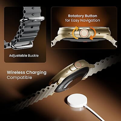 Ambrane 1.39'' LucidDisplay, Premium Aesthetics, Bluetooth Calling Round SmartWatch, Functional Crown, 500 NITS Brightness, 100+ Sports Mode with IP68, 100+ Watch Faces Rush