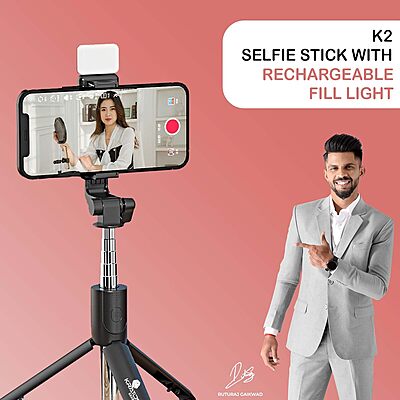 Kratos Selfie Stick Tripod Stand, 3 in 1 Multifunctional Design, Rechargable LED Light Kratos Selfie Stick Tripod Stand, 3 in 1 Multifunctional Design, Rechargable LED Light