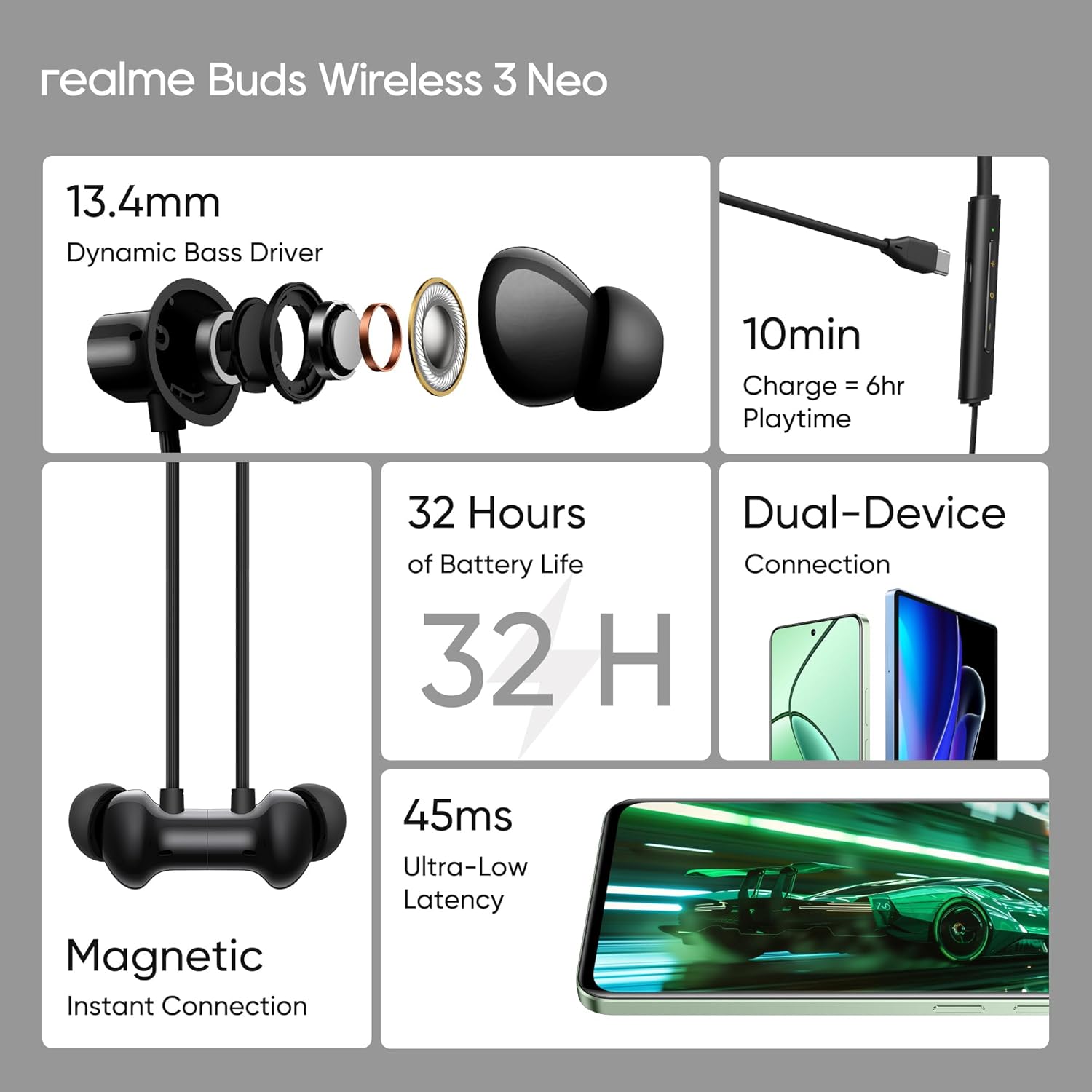realme Buds Wireless 3 Neo Neckband with Environmental Noise Cancellation (IP55 Water Resistant, 32 Hours Playtime) realme Buds Wireless 3 Neo Neckband with Environmental Noise Cancellation (IP55 Water Resistant, 32 Hours Playtime)