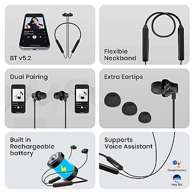 ZEBRONICS Jumbo LITE with 70 Hours Backup, Bluetooth v5.2 Wireless In ear Neckband, Fast Charging, ENC Calling, Gaming Mode (Upto 50ms), Voice Assistant, Dual Pairing, Splash Proof, and Type C