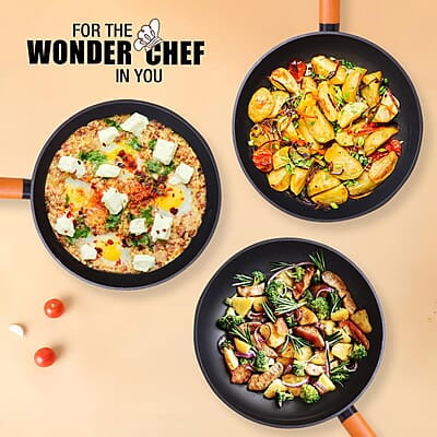 Wonderchef Caesar Forged Virgin Aluminium Fry Pan, 24cm, Black, Healthy Greblon C3