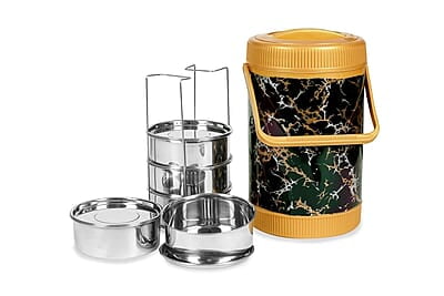 Varmora Jumbo Cosmic Lunch, Set of 5 Containers (700 ml Each) Stainless Steel- Insulated Lunch Box- Gold
