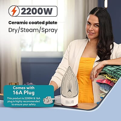AGARO Imperial Steam Iron, 2200W, Ceramic Coated Sole Plate 350 Ml Water Tank