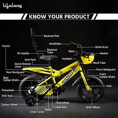 Lifelong Juniors Ride Cycle 14T with Training Wheel, Mudguard for Boys and Girls