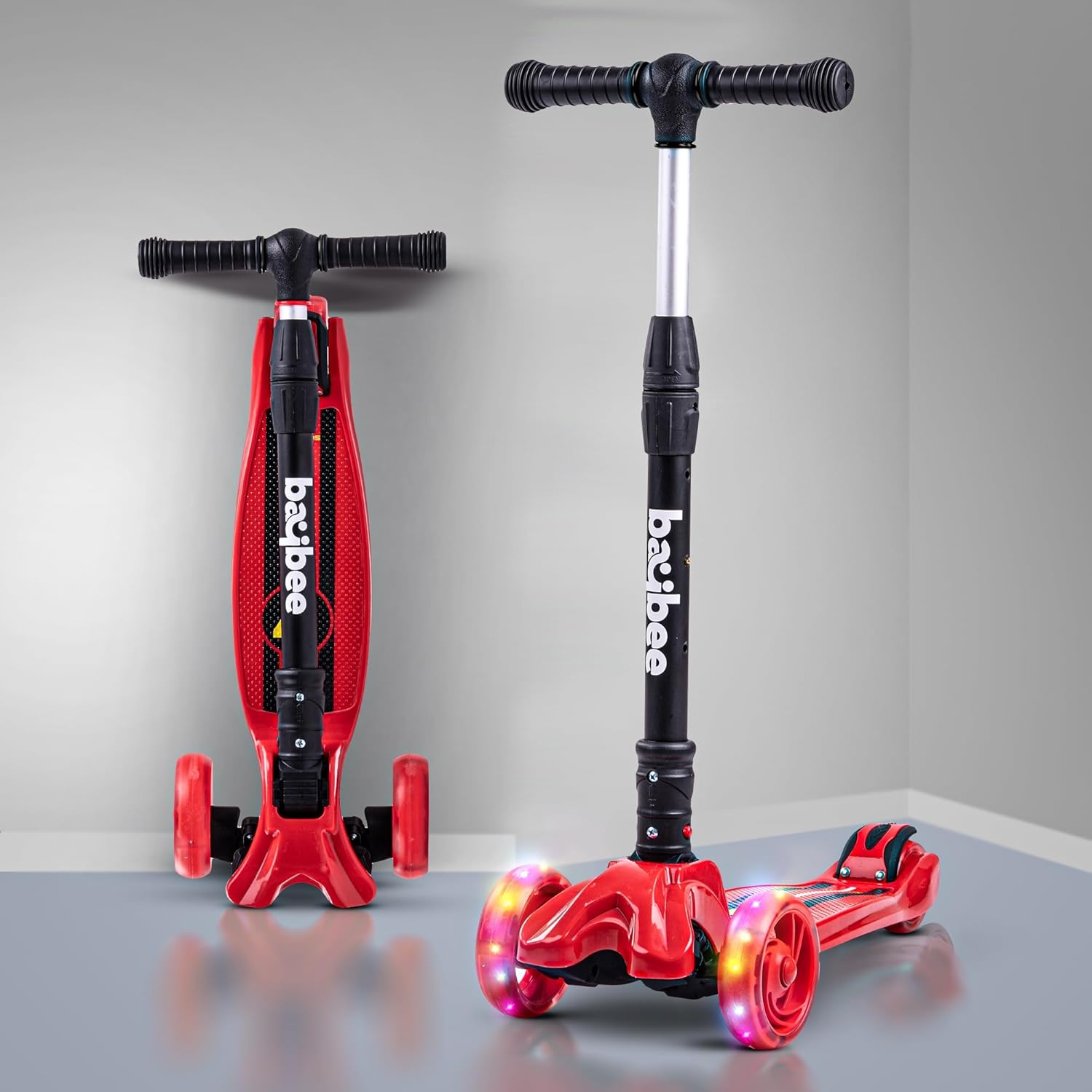 Baybee Flash Scooter for Kids with Foldable & Height Adjustable Handle- Red