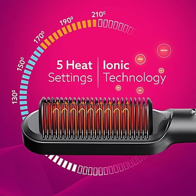 AGARO Hair Straightening Brush, Hair Straightening Comb For Women, Fast Heating, Ionic Care, 5 Heat Settings, Hair Straightener