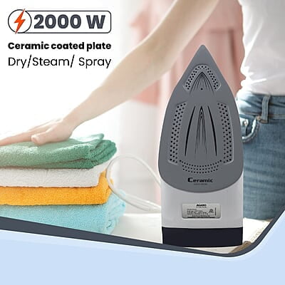 AGARO Royal Steam Iron, 2000W, Ceramic Coated Sole Plate, Fast Heating, 360 degree 320 Ml Water Tank