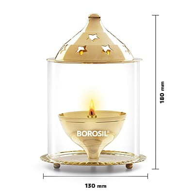 Borosil Akhand Diya (Large, Brass)