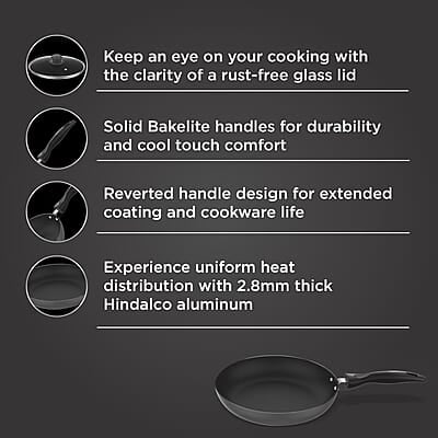 Preethi Dura Collection Non Stick Fry Pan, 24 cm, with Glass Lid, Gas & Induction Compatible