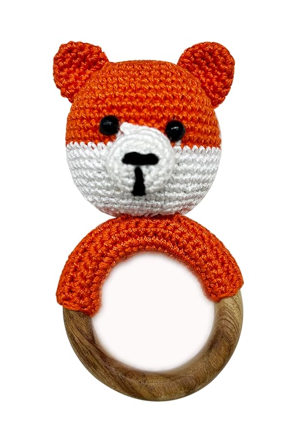 Rusty Bear Wooden Crochet Baby Rattle