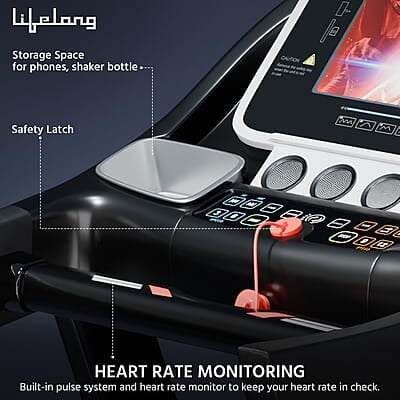 Lifelong Treadmill for Home - 6 HP Peak Motorized Treadmill, 6 Level Manual Inclines, Max Speed 14 km/hr - Heart Rate Sensor, Bluetooth Speaker,Max Weight 120Kg