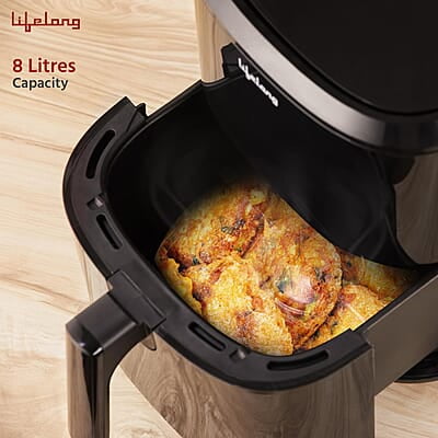 Lifelong 8L Digital Air Fryer for Home with Touch Panel & 8 Pre-Set Menus - 1500 W Electric Airfryer