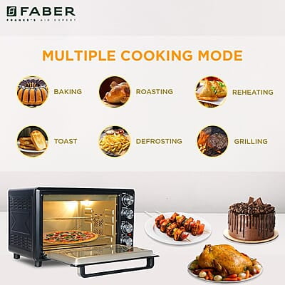 Faber 34 liter (DG) 1600 Watts OTG Bake, Toast, Roast, Grill 6 Functions, Upper & Lower Heating, Rotisserie, 360 Convection Faber 34 liter (DG) 1600 Watts OTG Bake, Toast, Roast, Grill 6 Functions, Upper & Lower Heating, Rotisserie, 360 Convection