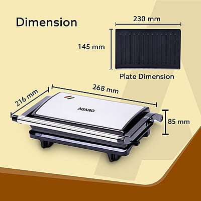 AGARO Deluxe 750 Watts Sandwich/Panini Maker With Non-Stick Grill Plates, 180° Flat Openable Plates AGARO Deluxe 750 Watts Sandwich/Panini Maker With Non-Stick Grill Plates, 180° Flat Openable Plates