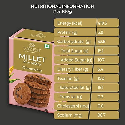 SMOOR Premium Chocochip Millet Cookies Crunchy & Sweet Gourmet Cookie Biscuits 150g