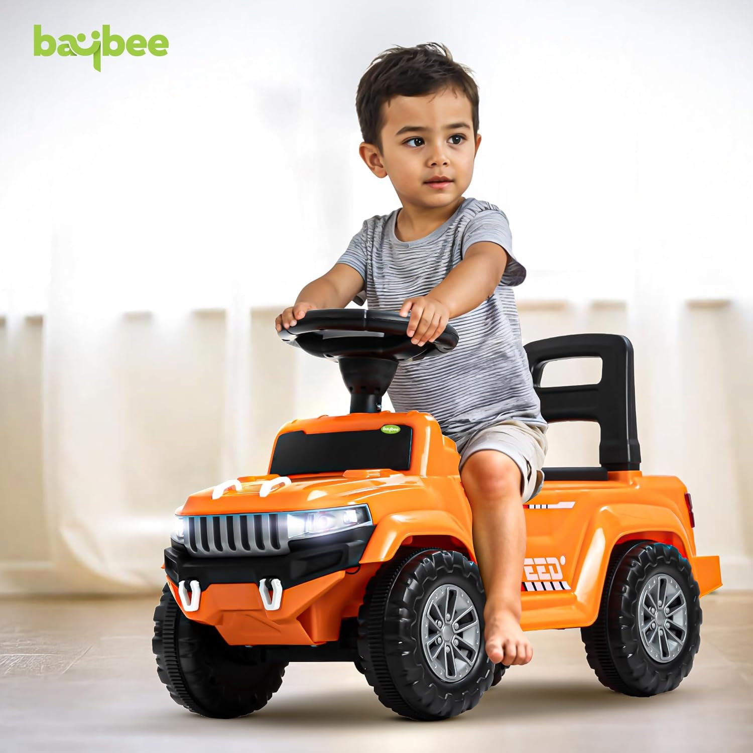 Baybee Push Ride on Baby Jeep for Kids Toys with LED Light & Storage Bin- Orange Baybee Push Ride on Baby Jeep for Kids Toys with LED Light & Storage Bin- Orange