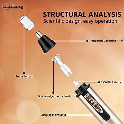 Lifelong Rechargeable Nose and Ear Trimmer; 40 minutes Runtime and Washable For Men, Woman Ear Hair Trimmer