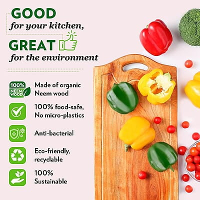 Borosil Dice Pro Organic Neem Wood 17 mm Chopping Board