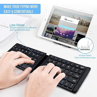 Portronics Chicklet Foldable QWERTY Keyboard, Mini Pocket Sized, Rechargeable, Bluetooth Wireless, One Touch Connect Button