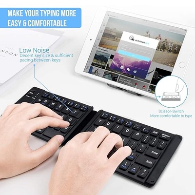 Portronics Chicklet POR-973 Foldable QWERTY Keyboard, Mini Pocket Sized, Rechargeable, Bluetooth Wireless, One Touch Connect Button, for iOS, Android and Windows Tabs, Smartphones, Black Portronics Chicklet POR-973 Foldable QWERTY Keyboard, Mini Pocket Sized, Rechargeable, Bluetooth Wireless, One Touch Connect Button, for iOS, Android and Windows Tabs, Smartphones, Black