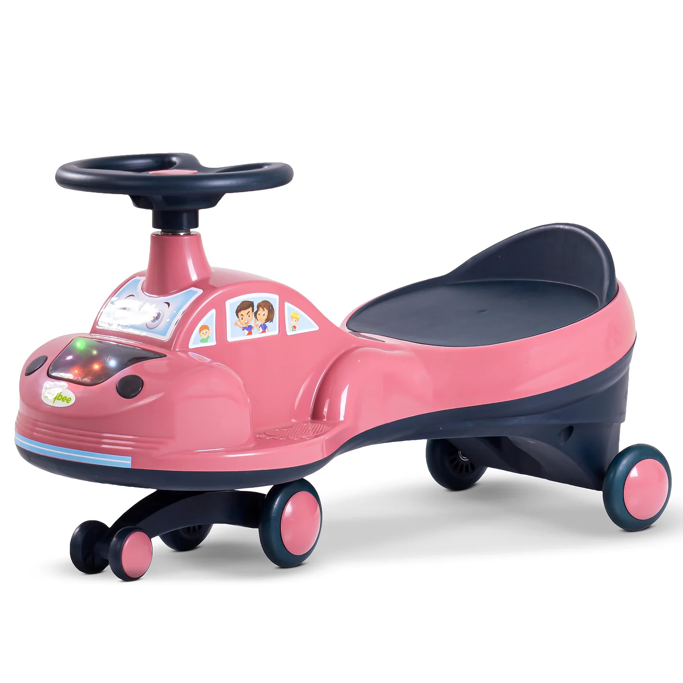 Baybee Flare Kids Ride on Magic Swing Cars with Flashing LED Lights Music & PP Wheels- Dark Pink