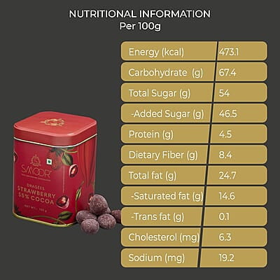 SMOOR Premium Chocolate Coated Strawberry Dragees 55% Cocoa Creamy Dark Couverture Chocolate Covered Strawberries 100g