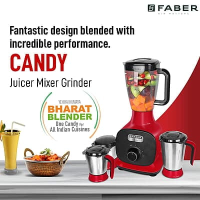 Faber FMG Candy 1000 3J 1000W Mixer Grinder with 3 Jar and 1 Fruit Filter, Mystic Red