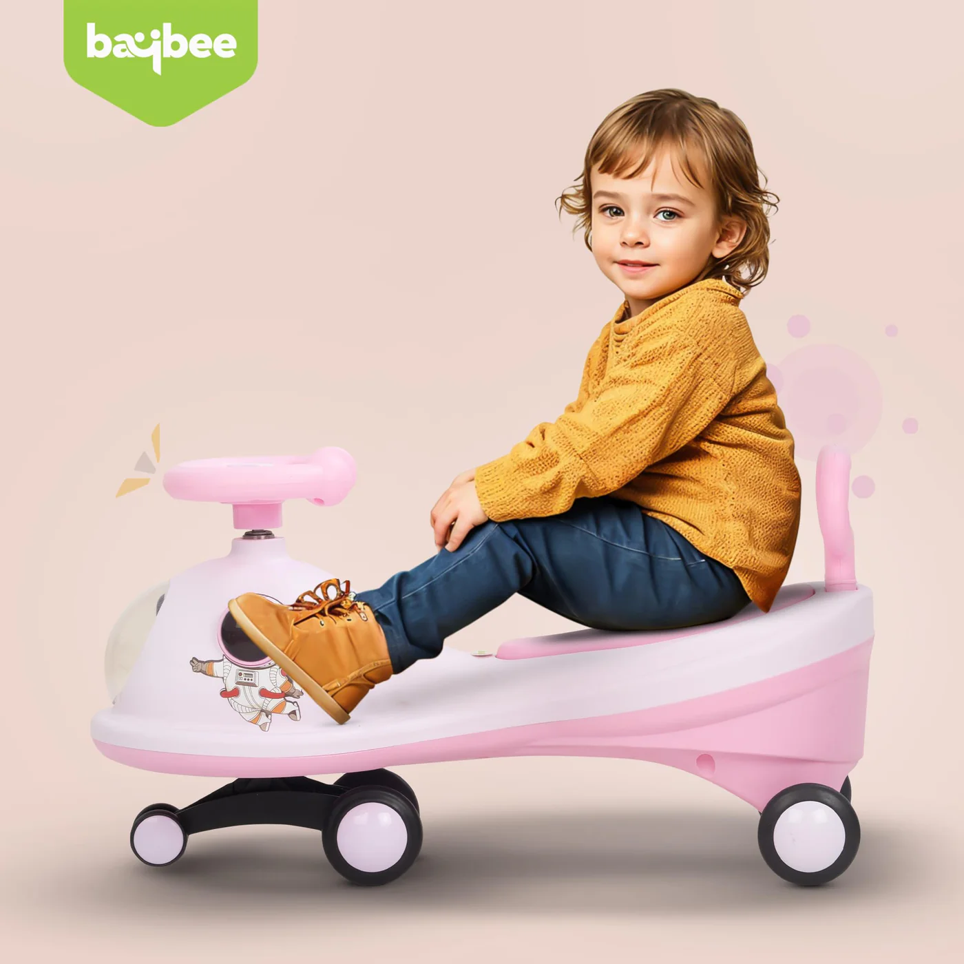 Baybee Astro Baby Swing Car for Kids-Dark Pink