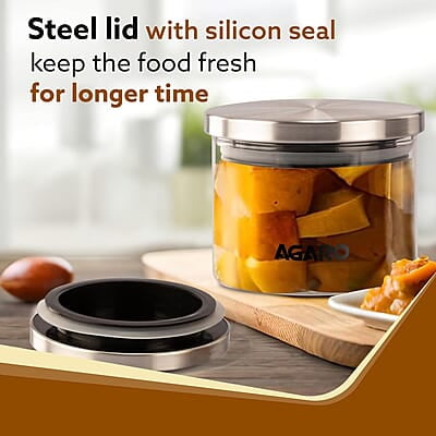AGARO Elite Borosilicate Glass Jar 350 ml, Round Shaped, Steel Lid  Pack of 2.