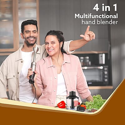 AGARO Grand 1000 Watts Hand Blender With Chopper, Jar & Whisker, 2 Variable Speed Modes & Speed Regulator, Stainless Steel Blades(Black), 400mmx60mm