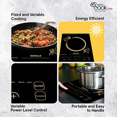 Havells Induction Glass Ceramic Cooktop Tc20 With 9 Cooking Modes Bis Approved 2000 Watt