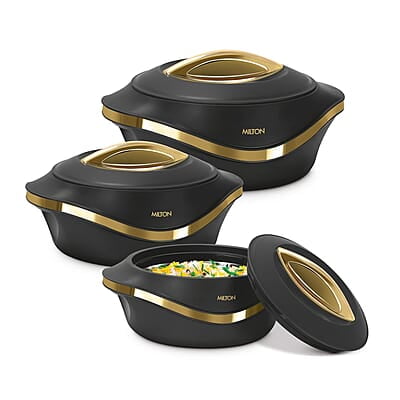 MILTON Pearl Inner Stainless Steel Jr. Casserole Set of 3 (455 ml, 860 ml, 1270 ml), Black