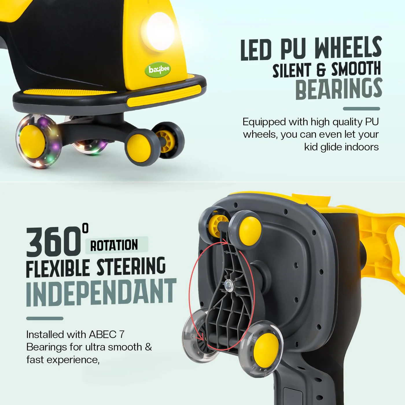Baybee Nord Kids Magic Swing Car for Kids-Black/Yellow