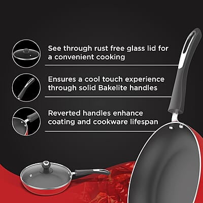 Preethi Dura Collection Non Stick Fry Pan, 26 cm, with Glass Lid, Gas & Induction Compatible