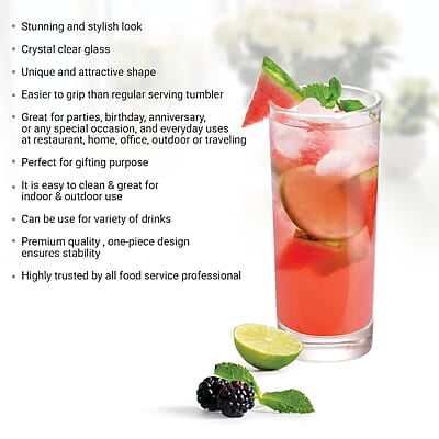 Treo by Milton Embassy Cool Glass Tumbler, Set of 6, 260 ml Each, Transparent |Serve Juices | Cold Drinks | Water | Cocktails | Mixed Drinks