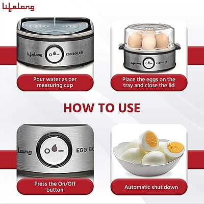 Lifelong Egg Boiler 360-Watt (Transparent and Silver Grey), Boil 7 eggs