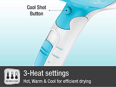 Havells 1200 Watts Foldable Hair Dryer; 3 Heat Settings With Cool Shot (Hot/Cool/ Warm), Heat Balance Technology