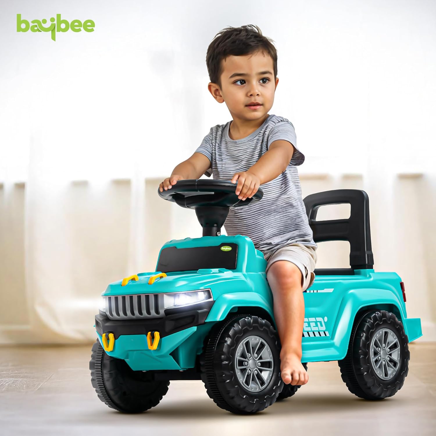 Baybee Push Ride on Baby Jeep for Kids Toys with LED Light & Storage Bin- Green Baybee Push Ride on Baby Jeep for Kids Toys with LED Light & Storage Bin- Green