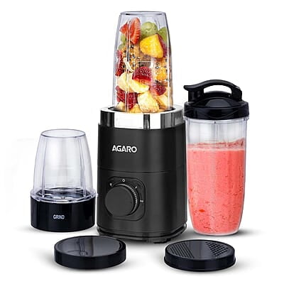 AGARO Galaxy 3 Jar Personal Blender, 400W, Serrated and Cross Blade with Detachable Base, Mixer/Grinder/Smoothie/Juice Maker, Black