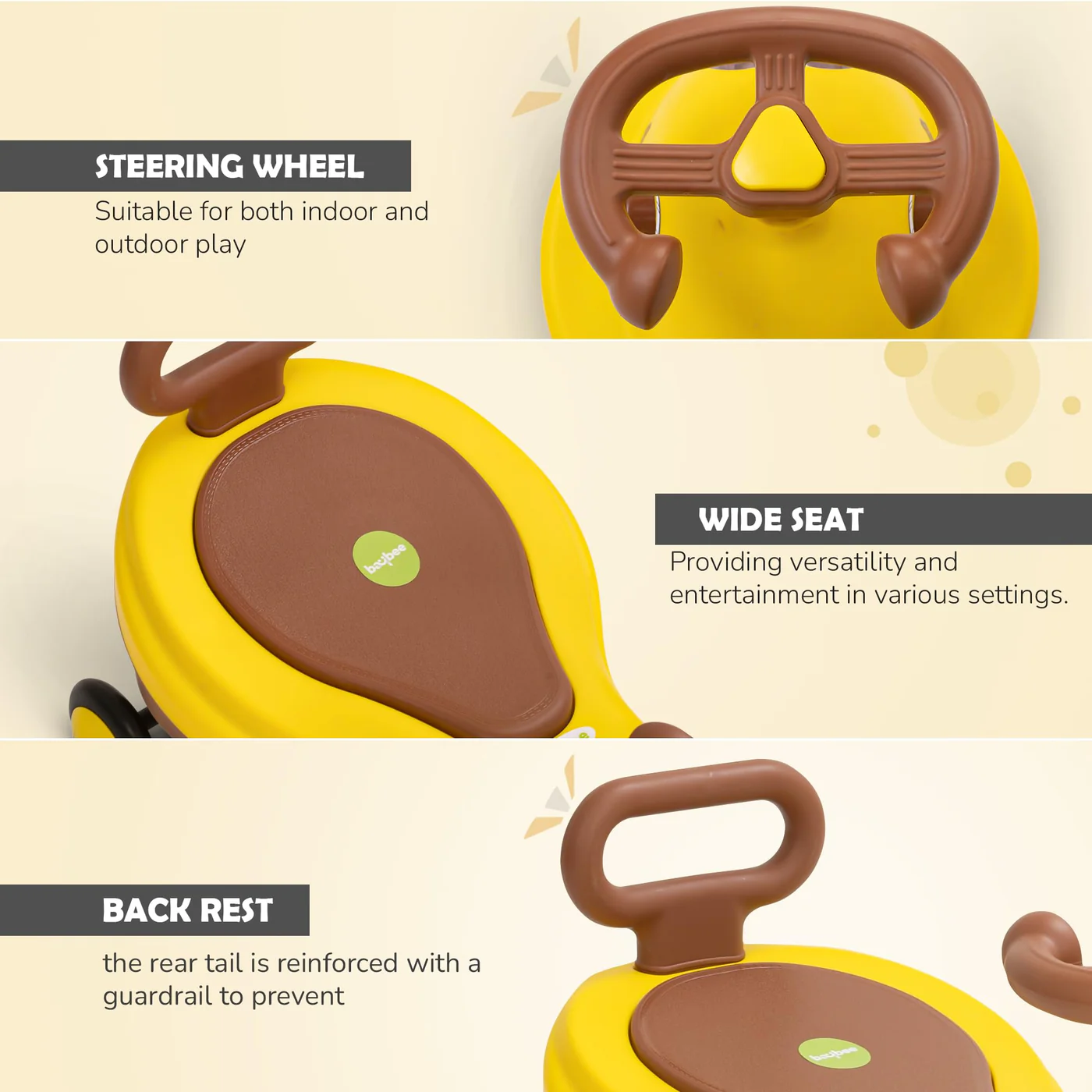 Baybee Astro Baby Swing Car for Kids-Yellow/Brown