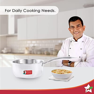 Wonderchef Nigella Tri-Ply 18 cm Sauce Pan 2.2 Liters 2.5 mm Thickness Silver Wonderchef Nigella Tri-Ply 18 cm Sauce Pan 2.2 Liters 2.5 mm Thickness Silver