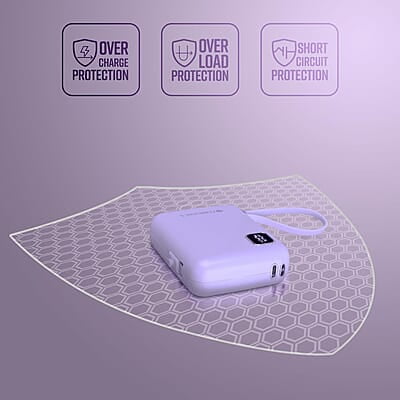 ZEBRONICS MW64 Compact Power Bank, 10000 mAh, Rapid Charge, 22.5W Output, Outputs - Type C Cable | Type C Port | Lightning Port, Percentage Indicator