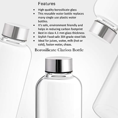 TREO By Milton Clarion Borosilicate Glass Water Bottle, 1000 ml, Transparent