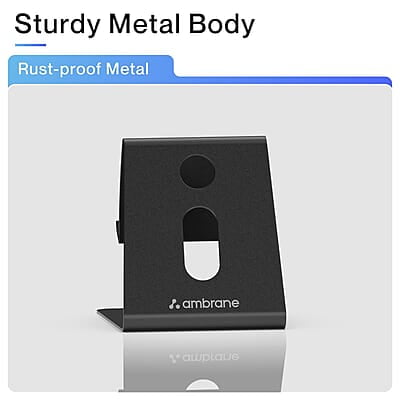 Ambrane Mobile Holding Tabletop Stand, 180 Degree View, Premium Metal Body, Wide Compatibility, Multipurpose, Anti-Skid Design Pop Stand