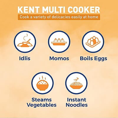 KENT Kettle Multicooker Cum Steamer 1.2 liters 800W| Boiling of Water, Tea ,Eggs , Instant Noodle Maker, Steaming idlis, Momos |Inner Stainless Steel without joint and welding & Cool Touch Outer Body